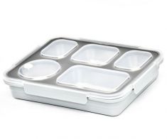 Lunch box double layer and 5 divide stainless steel food storage container 32 pcs-Grey