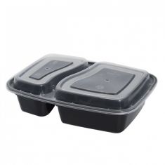 Microwave container black - 2 sections small with lid (150 pcs)
