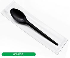 Abusaham Black Food Spoon with wrapped (600 pcs)