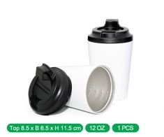 White coffee stell cup with black lids