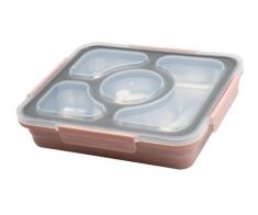 Lunch box double layer and 4 divide stainless steel food storage container 32 pcs-pink