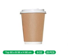Cappuccino cups with lid - (8)oz - kraft paper double layers (500pcs)