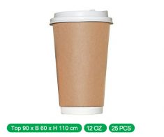 Cappuccino cups with lid - (12)oz - kraft paper double layers (500 pcs)