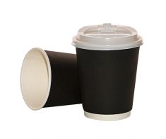  Double Black Cappuccino Cups 8 ounce With  Lid (500pcs)
