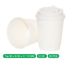  Double White Cappuccino Cups 12 ounce With Lid (500pcs)