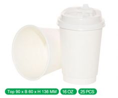 Double White Cappuccino Cups 16 ounce With White Lid (500pcs)