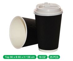 Cappuccino cups 16 ounce black  wavy with lid (500 pieces)