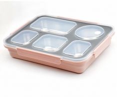 Lunch box double layer and 5 divide stainless steel food storage container 32 pcs-pink