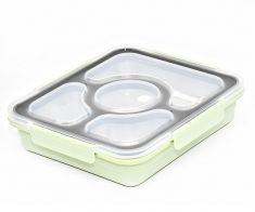 Green Lunch box double layer and 4 divide stainless steel food storage container (1 pieces)