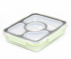 Lunch box double layer and 4 divide stainless steel food storage container 32 pcs-green