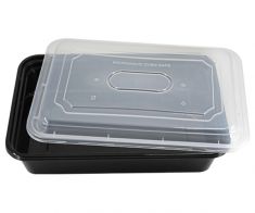 Black ractangular microwave container with clear lids 58oz (50pcs)