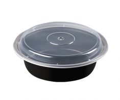 Black round microwave container with clear lids 24oz (150pcs)