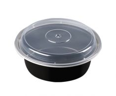 Black round microwave container with clear lids 32oz (50pcs)