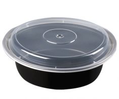 Black round microwave container with clear lids 48oz (150pcs)