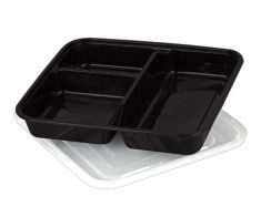 Microwave container black - 3 sections small with lid (150 )pcs