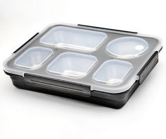 Lunch box double layer and 5 divide stainless steel food storage container 32 pcs-Black